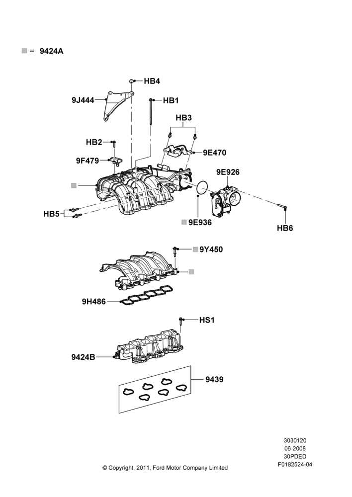 20E - Intake Manifold, 3.0L 4V OHC V6 Duratec 230HP; 23/JUN/2008-29/APR/2012