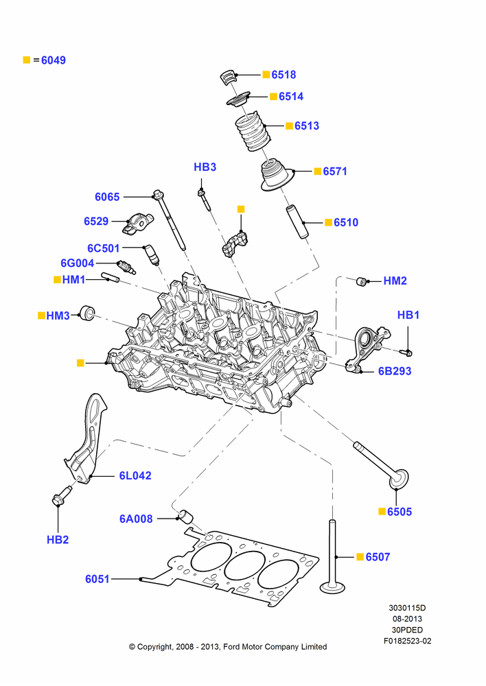 15D - Cylinder Head, 3.0L 4V OHC V6 Duratec 230HP; 23/JUN/2008-29/APR/2012