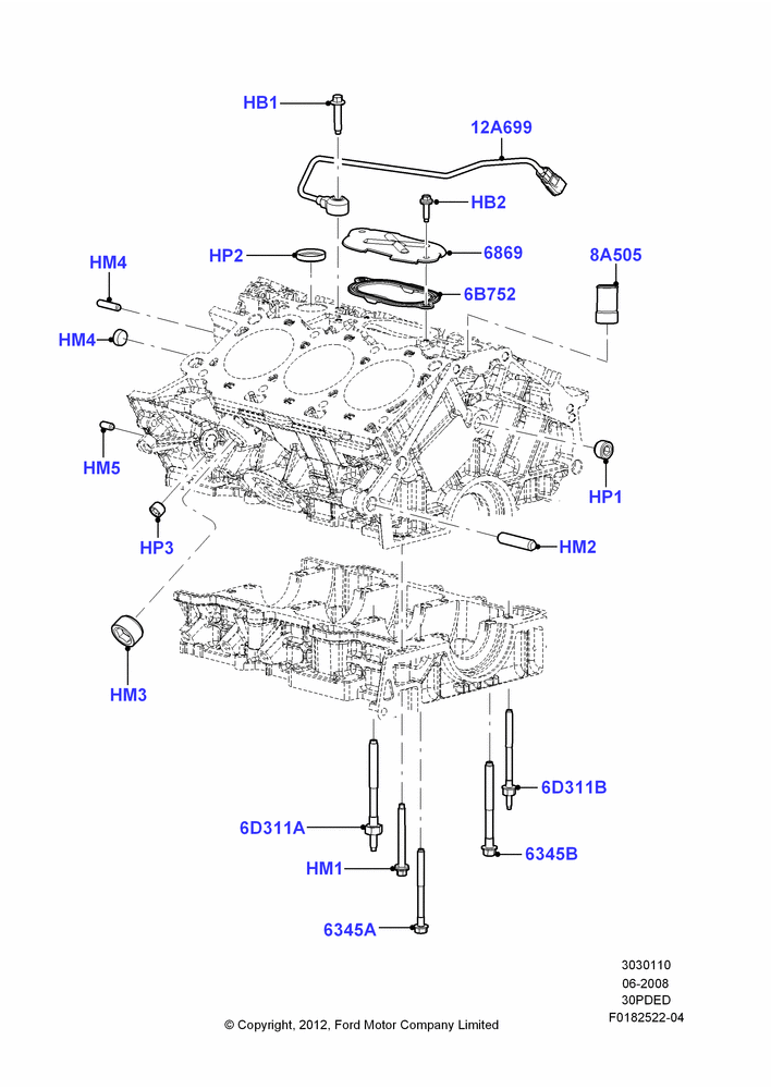 10D - Cylinder Block and Plugs, 3.0L 4V OHC V6 Duratec 230HP; 23/JUN/2008-29/APR/2012