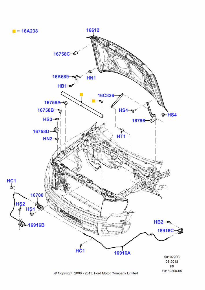 20B - Hood and Related Parts, (-) SVT, Less Version Packages, Production Installed; 18/AUG/2008-23/DEC/2014