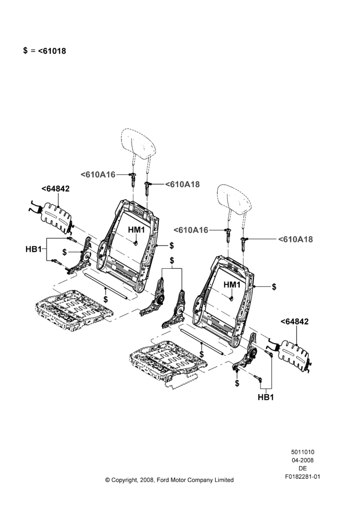 10H - Front Seat Back, Ford Division Derivative, Less Fold Flat Front Passenger Seat, Less LH Lumbar Support, Less RH Lumbar Support; 02/JUN/2008-04/FEB/2009