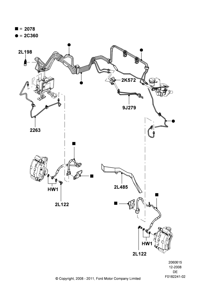 15C - FRONT BRAKE LINES, 3.5L 4V DOHC VCT SMPI V6 Gas, 3.0L 4V OHC V6 Duratec 230HP, 2.5L Duratec HE PFI (170PS); 04/FEB/2009-29/JUL/2012