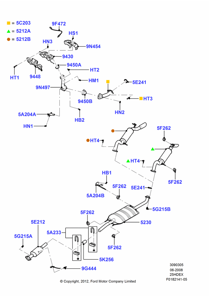 Exhaust System, 2.5L Duratec (110kW/150PS)