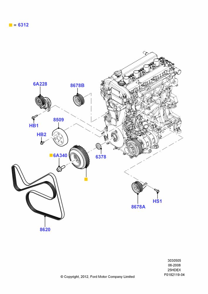 Pulleys and Drive Belts, 2.5L Duratec (110kW/150PS)