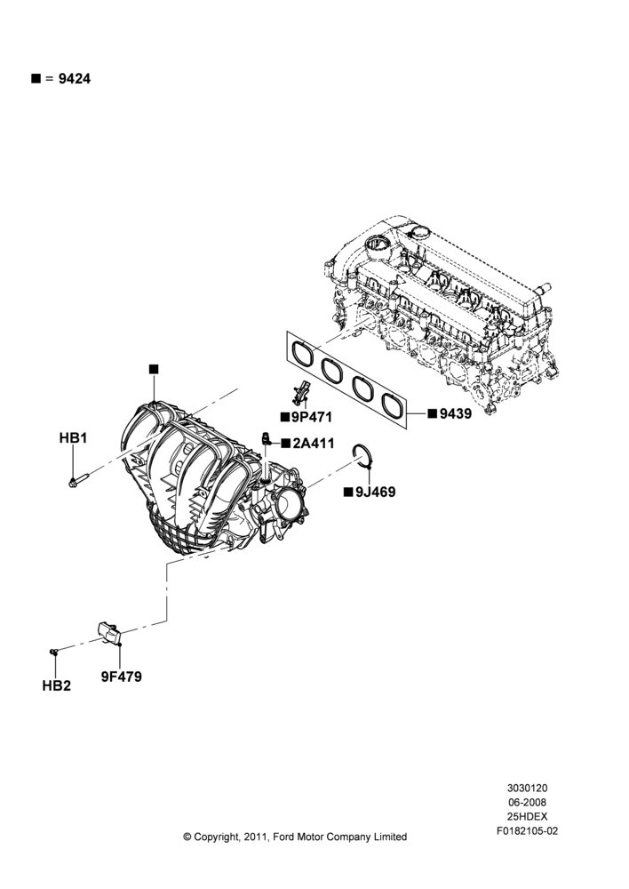 20A - Intake Manifold, 2.5L Duratec (110kW/150PS); 23/JUN/2008-29/APR/2012
