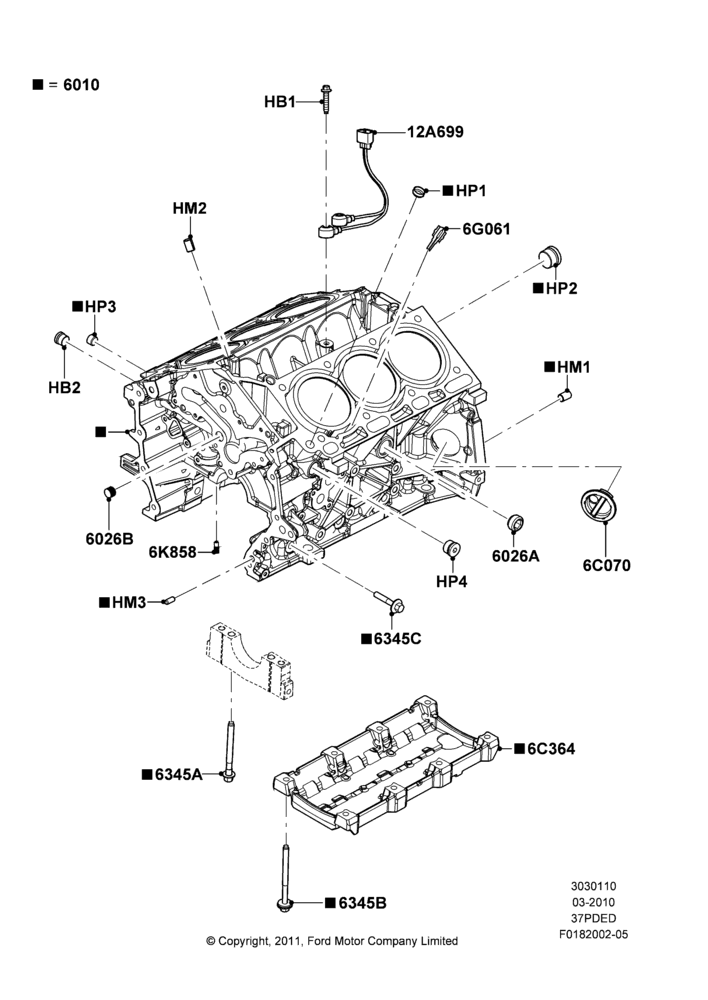 10B - Cylinder Block and Plugs, 3.7L 4V PFI V6 NA Gas; 22/MAR/2010-27/JUN/2014