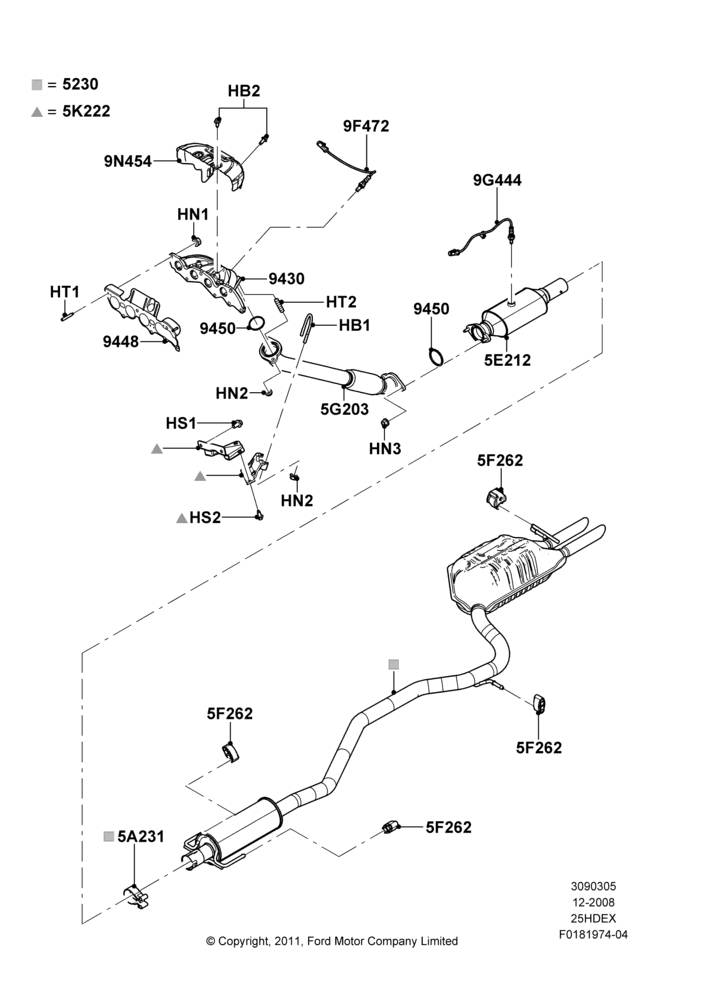 05A - Exhaust System, 2.5L Duratec HE PFI (170PS); 04/FEB/2009-29/JUL/2012