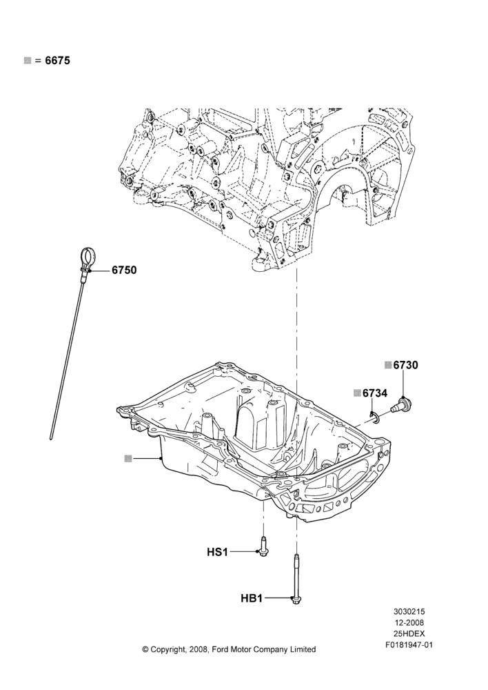 15A - Oil Pan/Oil Level Indicator, 2.5L Duratec HE PFI (170PS); 04/FEB/2009-29/JUL/2012