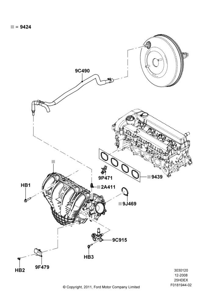 20A - Intake Manifold, 2.5L Duratec HE PFI (170PS); 04/FEB/2009-29/JUL/2012
