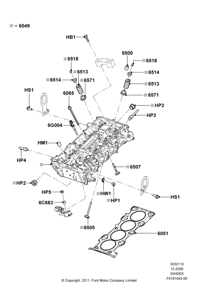 15A - Cylinder Head, 2.5L Duratec HE PFI (170PS); 04/FEB/2009-29/JUL/2012