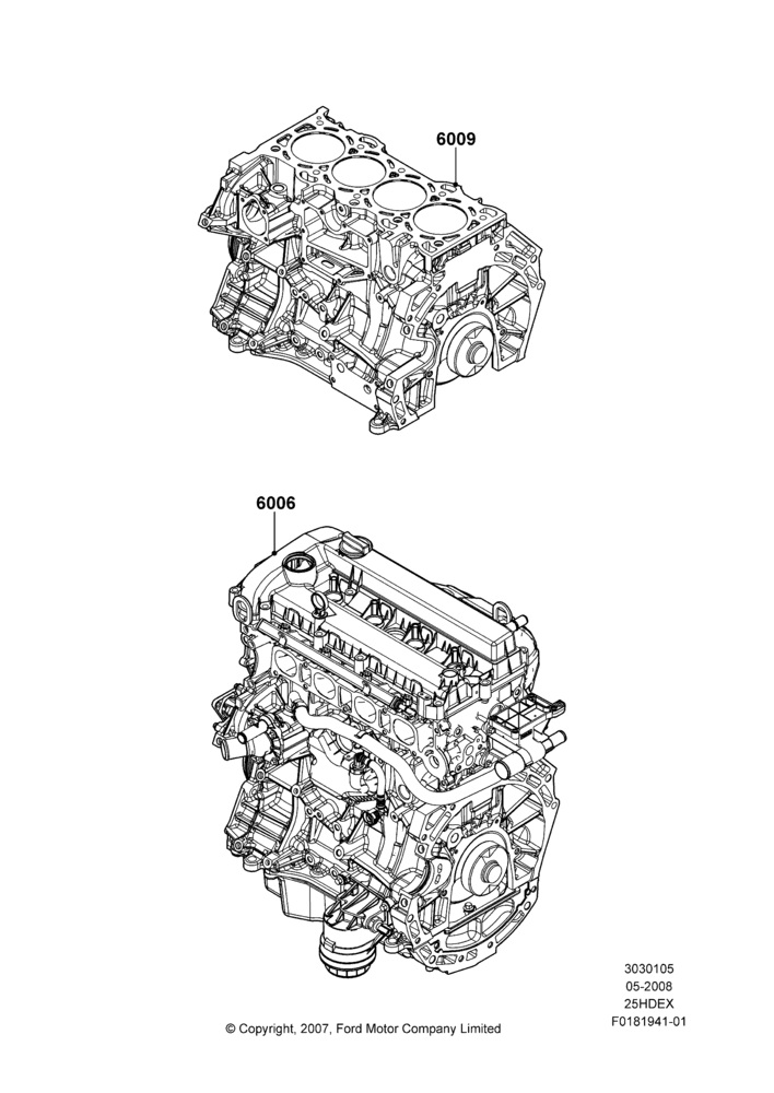 05A - Service Engine and Short Block, 2.5L Duratec HE PFI (170PS); 04/FEB/2009-29/JUL/2012