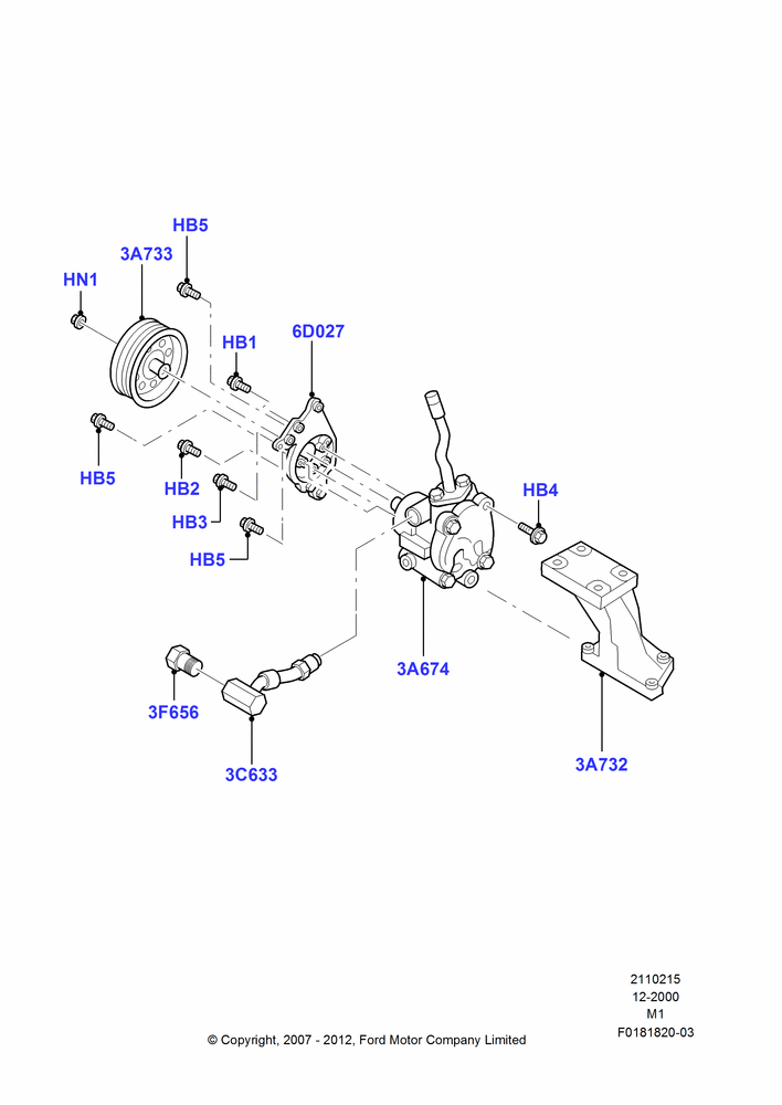 15C - Power Steering Pump Mounting, 3.0 V6 24V DOHC EFI Modular, All LHD Territories; 12/JUN/2000-22/DEC/2003