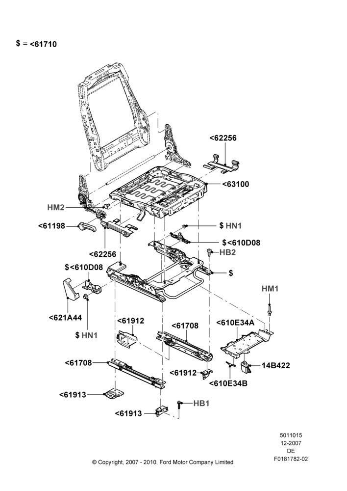 15J - Front Seat Base, Mercury Division Derivative, With Pass. 2 Way Manual Seat Adjust; 02/JUN/2008-04/FEB/2009
