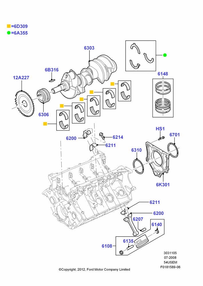 05E - Crankshaft/Pistons and Bearings, 5.4L 3V V8; 18/AUG/2008-03/NOV/2010