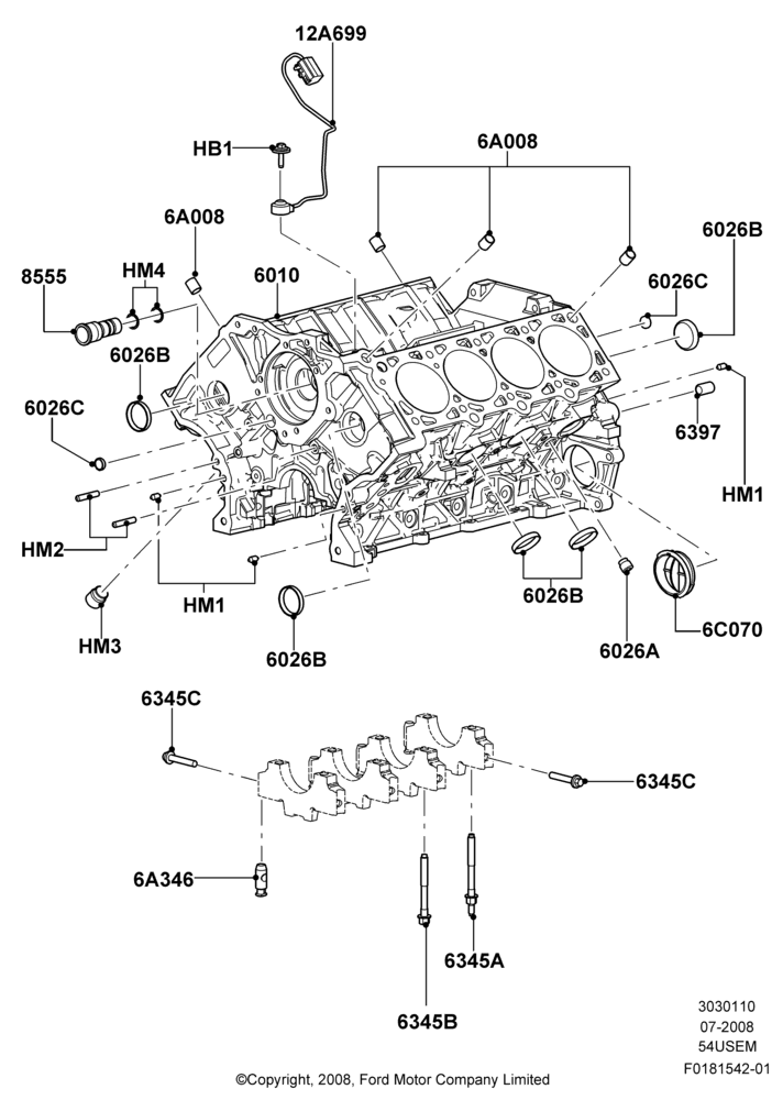 10E - Cylinder Block and Plugs, 5.4L 3V V8; 18/AUG/2008-03/NOV/2010