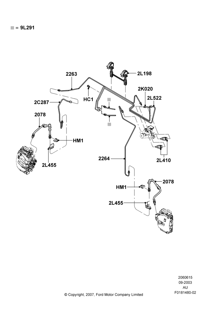 15B - FRONT BRAKE LINES, Less Anti-Lock Braking System; 04/SEP/2003-27/AUG/2007
