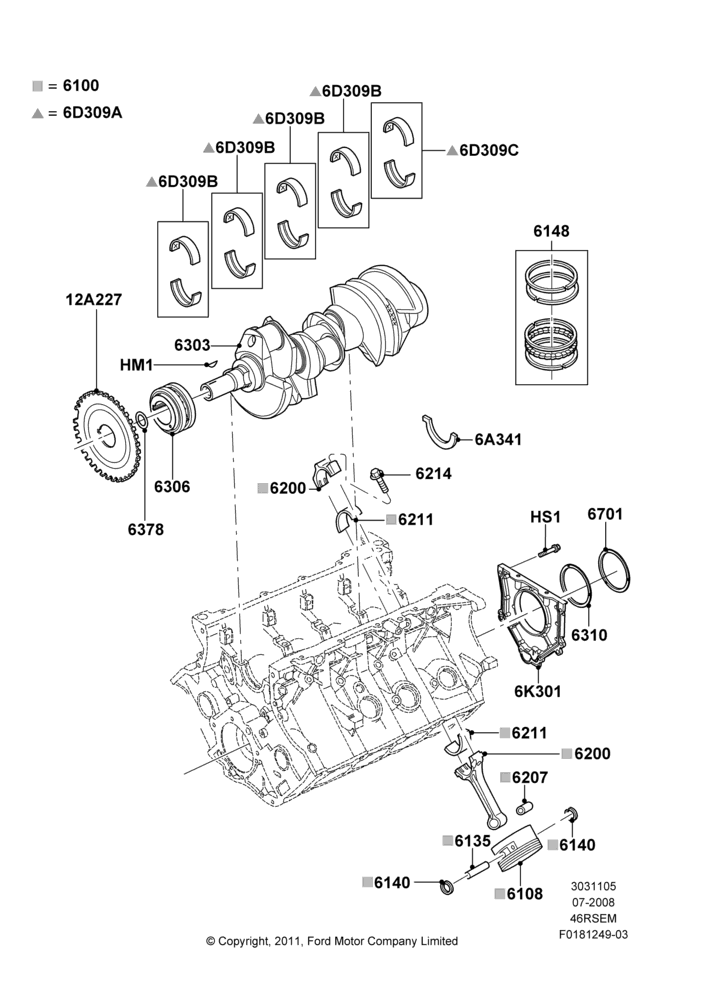 05F - Crankshaft/Pistons and Bearings, Romeo 4.6 SOHC EFI; 18/AUG/2008-03/NOV/2010