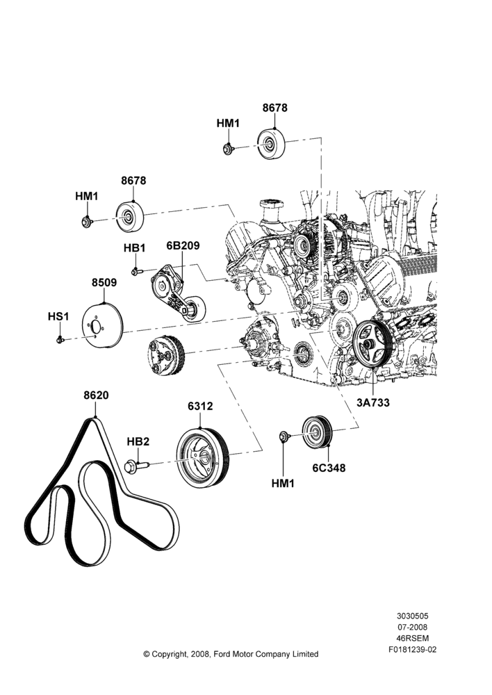 Pulleys and Drive Belts, Romeo 4.6 SOHC EFI