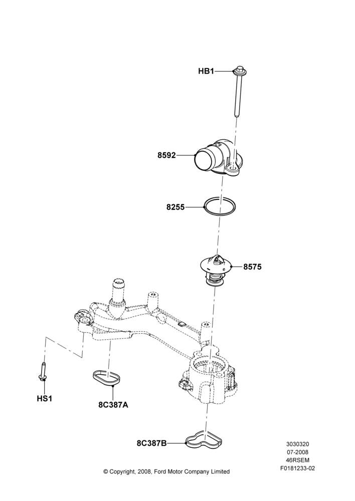 20E - Thermostat/Housing & Related Parts, Romeo 4.6 SOHC EFI; 18/AUG/2008-03/NOV/2010