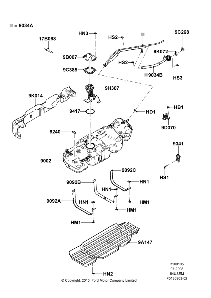 05AT - Fuel Tank, 131"/3327.4MM  Wheelbase, 5.4L 3V V8; 15/SEP/2008-29/JUN/2009