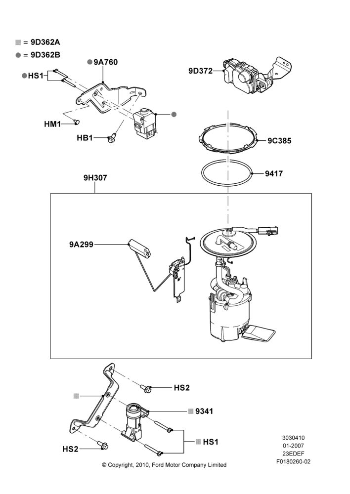 10C - Fuel Pump And Sender Unit, 2.3LI4 16v Gas/Electric DOHC Hybrid; 08/JAN/2007-23/JUN/2008