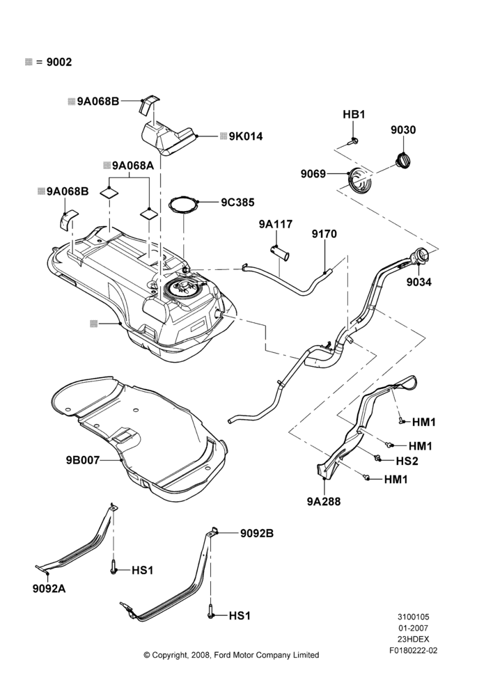 05P - Fuel Tank, 2.3L Duratec-HE (145PS) - MI4, Less Onboard Vapour Recovery System; 08/JAN/2007-23/JUN/2008
