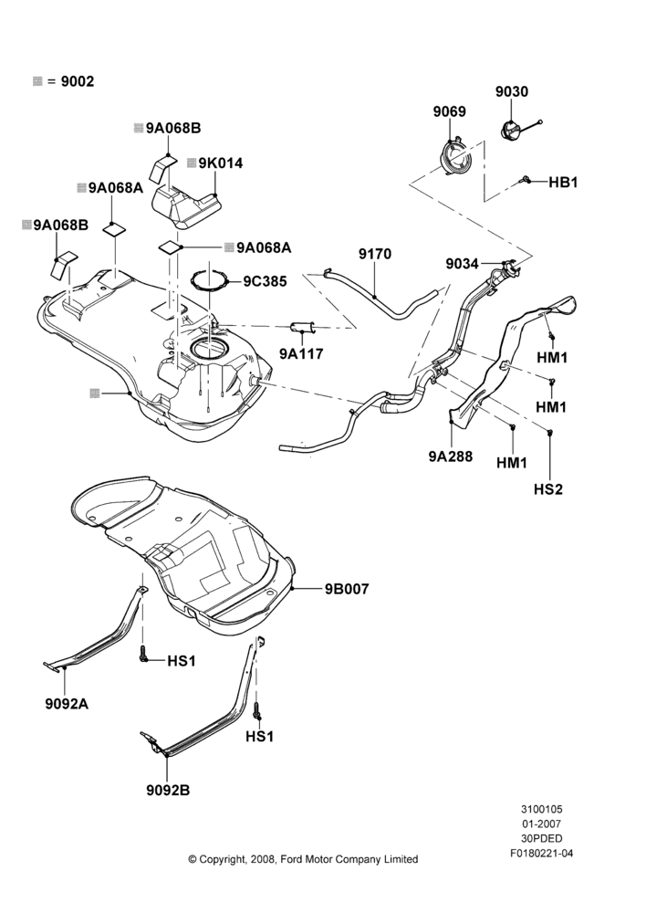 05G - Fuel Tank, 3.0 DOHC EFI, Less Onboard Vapour Recovery System; 08/JAN/2007-23/JUN/2008