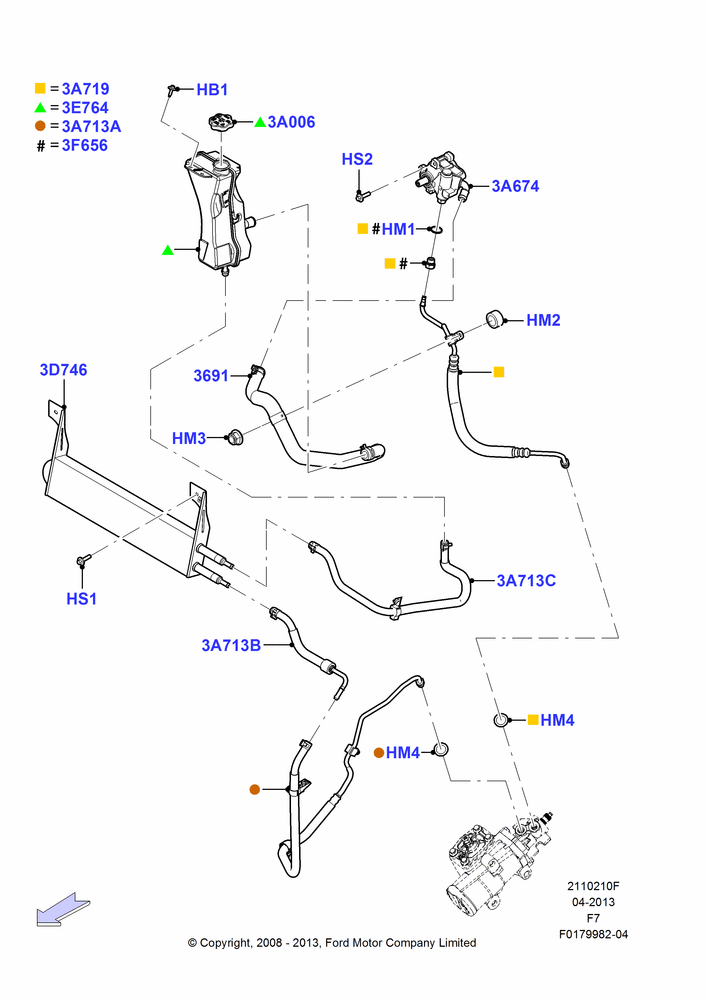 10F - Supply & Return Hoses - Power Strg, 6.4L Diesel V8 Twin Turbo, Power 4-Wheel Disc Vacuum Boost; 01/DEC/2008-12/FEB/2010