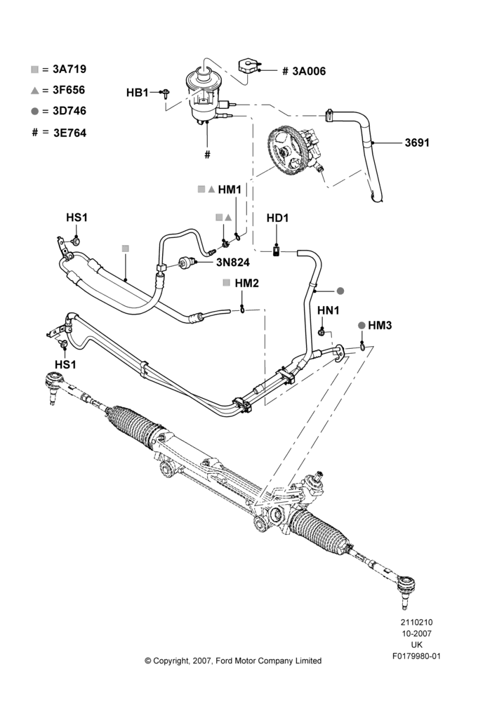 10C - Supply & Return Hoses - Power Strg, 4.0L V6 12V SOHC EFI; 03/DEC/2007-01/DEC/2008