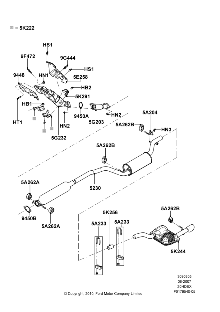 05F - Exhaust System, 2.0L Duratec HE (137PS), Less Evaporative Emissions; 27/AUG/2007-02/JAN/2008
