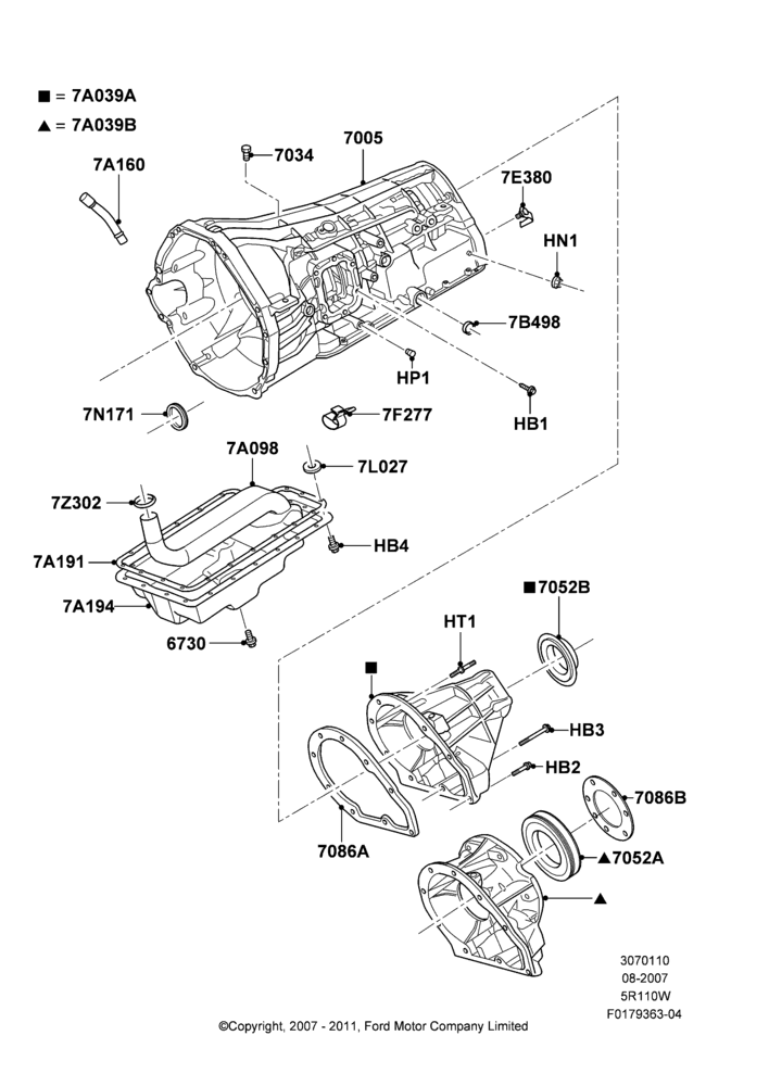 10E - Transmission External Components, 5 Speed Auto 5R110W - HI/Torque, 5R110W 5 Speed Auto Trans NAAO, Less Transmission Power Take Off; 06/AUG/2007