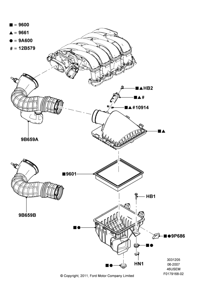 05B - Air Cleaner, 4.6L 3v V8 SOHC EFI, Less Bullitt Appearance Pack; 25/JUN/2007-26/FEB/2009