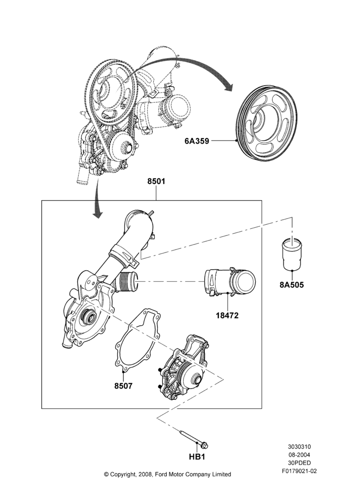 Water Pump, 3.0 V6 24V DOHC EFI Modular