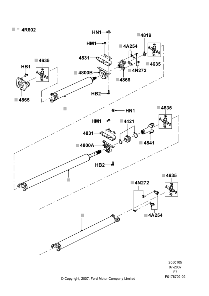 05AL - Drive Shaft - Rear Axle Drive, 2WD, All 450/550 Series, 186" Wheelbase, Three Piece Driveshaft; 30/JUL/2007-12/FEB/2010