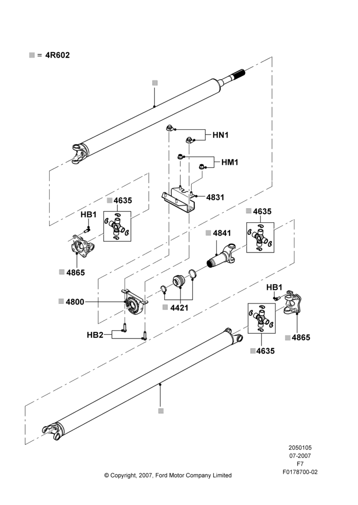 05AJ - Drive Shaft - Rear Axle Drive, 2WD, Ford 350 Series, With Gas Engines, 186" Wheelbase, 2 Piece Driveshaft; 30/JUL/2007-12/FEB/2010