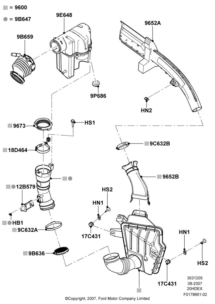 05F - Air Cleaner, 2.0L Duratec HE (137PS), PZEV Evaporative Emission; 27/AUG/2007-20/JUL/2009