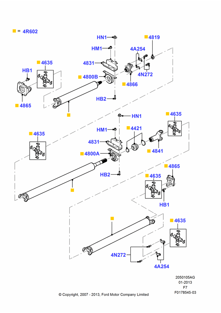 05AG - Drive Shaft - Rear Axle Drive, 189"/4795MM Wheelbase, 200"/5085MM Wheelbase, 4WD, Three Piece Driveshaft; 18/DEC/2006-12/FEB/2010