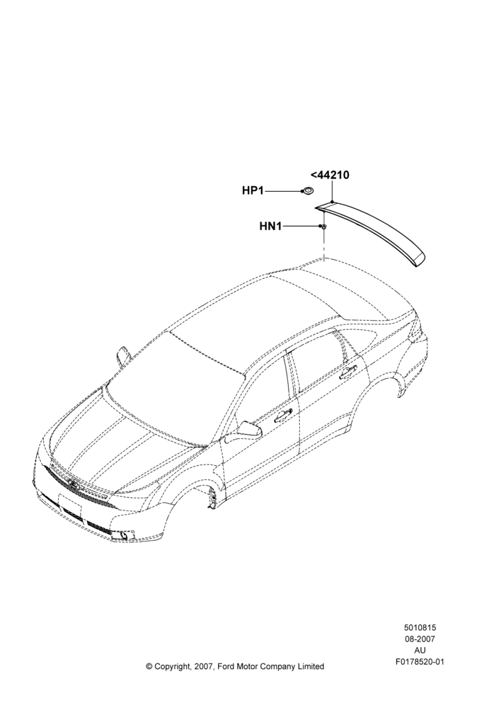 15H - Spoiler and Related Parts, With Single Rear Wing Spoiler, Production Installed; 27/AUG/2007-07/DEC/2010