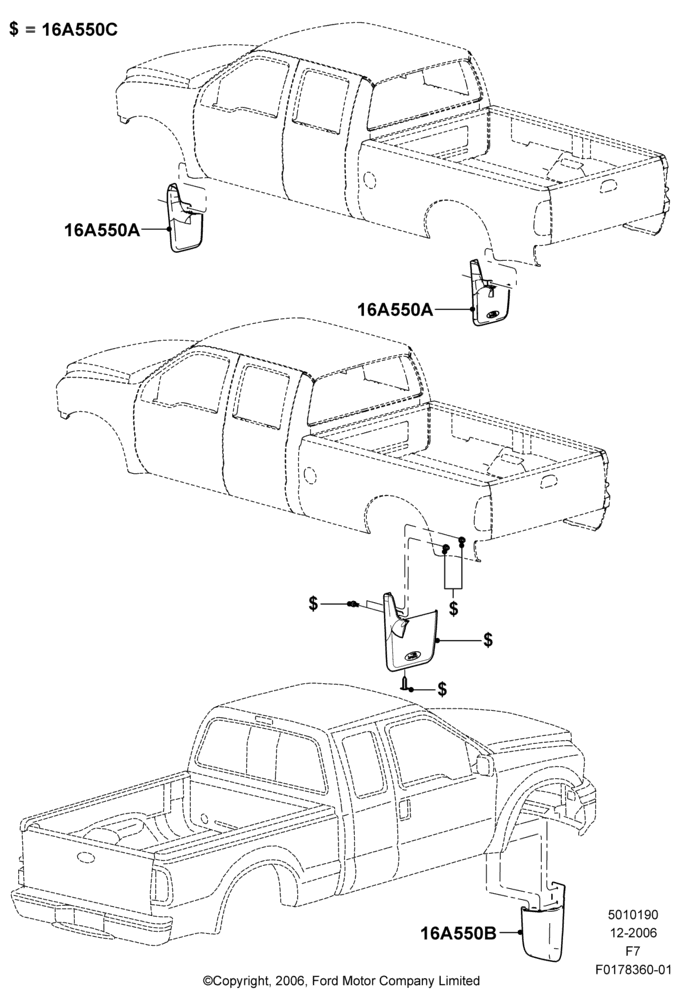 90C - Mudflaps, Ford 250 Series, Ford 350 Series, Accessory; 18/DEC/2006-12/FEB/2010