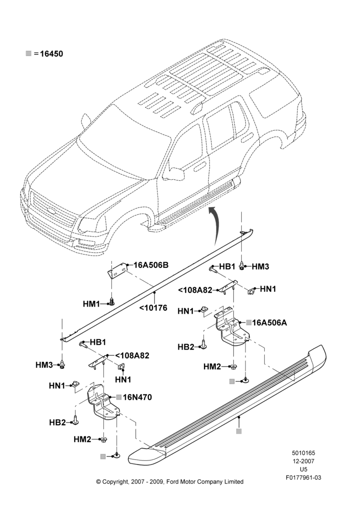65Q - Running Boards/Side Steps, Less Sport Package, With Painted Step Bar, XLT; 03/DEC/2007-16/DEC/2010