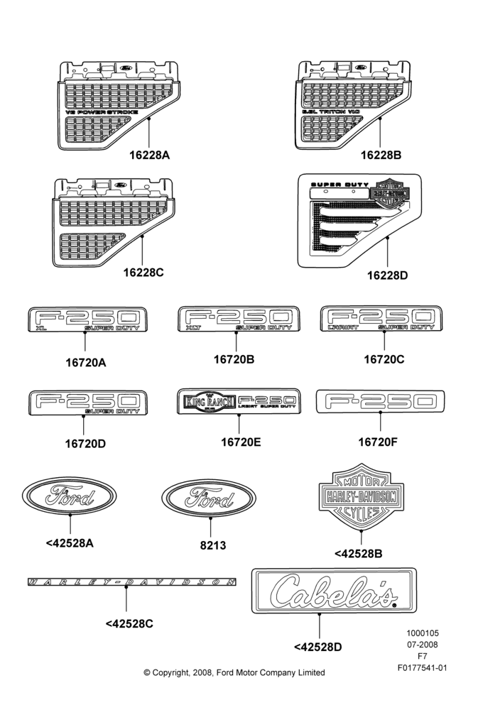 05G - Name Plates, Ford 250 Series; 16/SEP/2008-12/FEB/2010