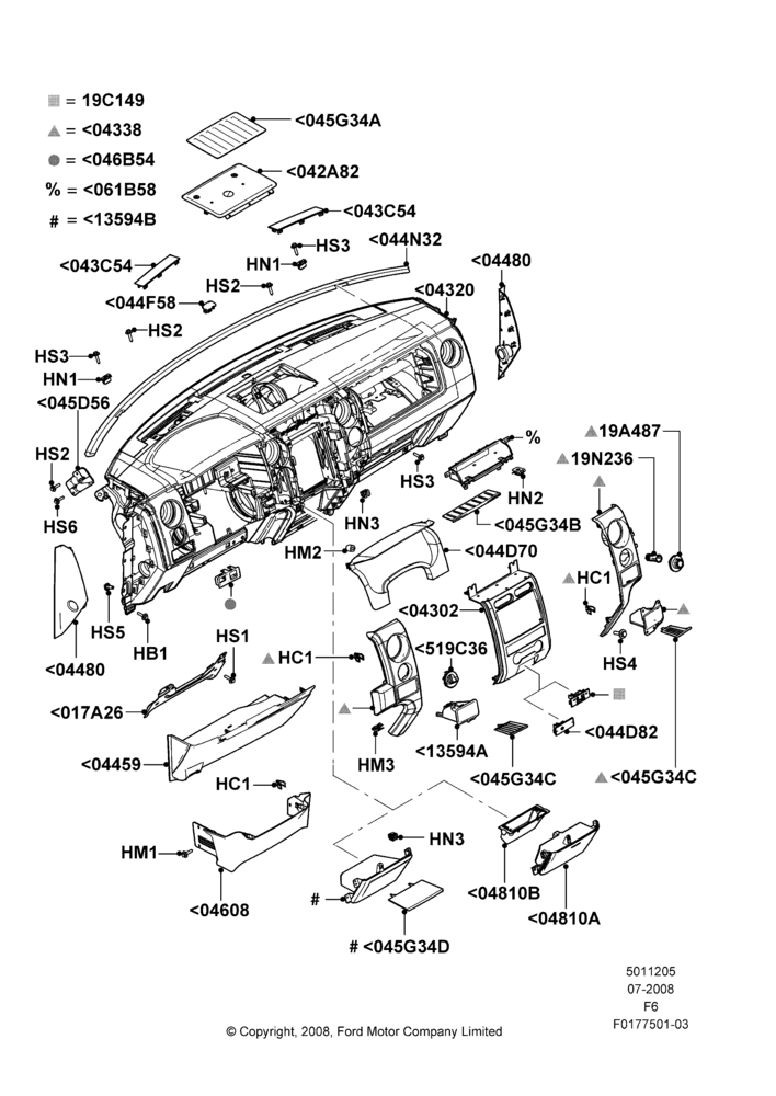 05H - Instrument Panel, Less Flow Thru Floor Console, STX, XL, XLT; 18/AUG/2008-03/NOV/2010