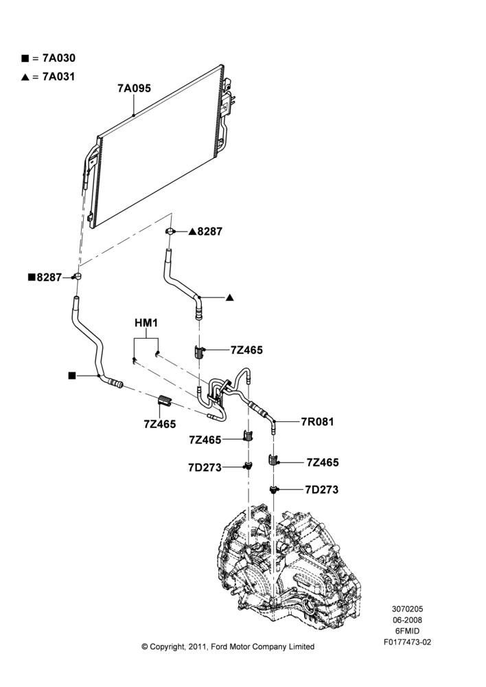 05A - Transmission Cooling Systems, 6 Speed Auto Trans 6F Mid-Range, Without Accessory Flat Tow Cooling; 23/JUN/2008-29/APR/2012