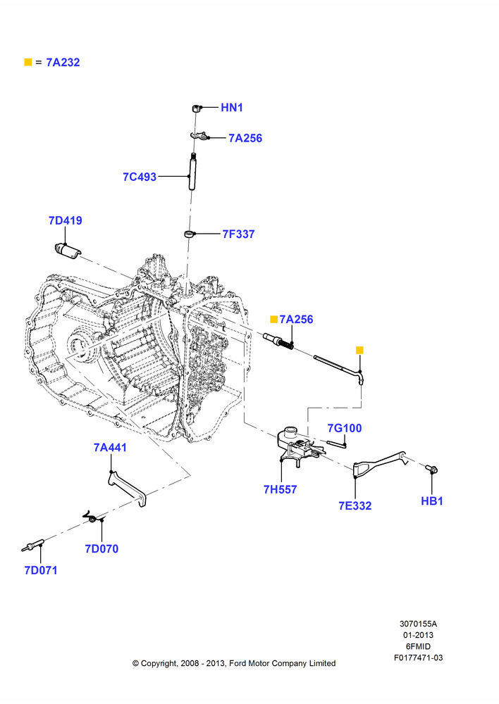 55A - Transmission Control Mechanisms, 6 Speed Auto Trans 6F Mid-Range; 23/JUN/2008-29/APR/2012