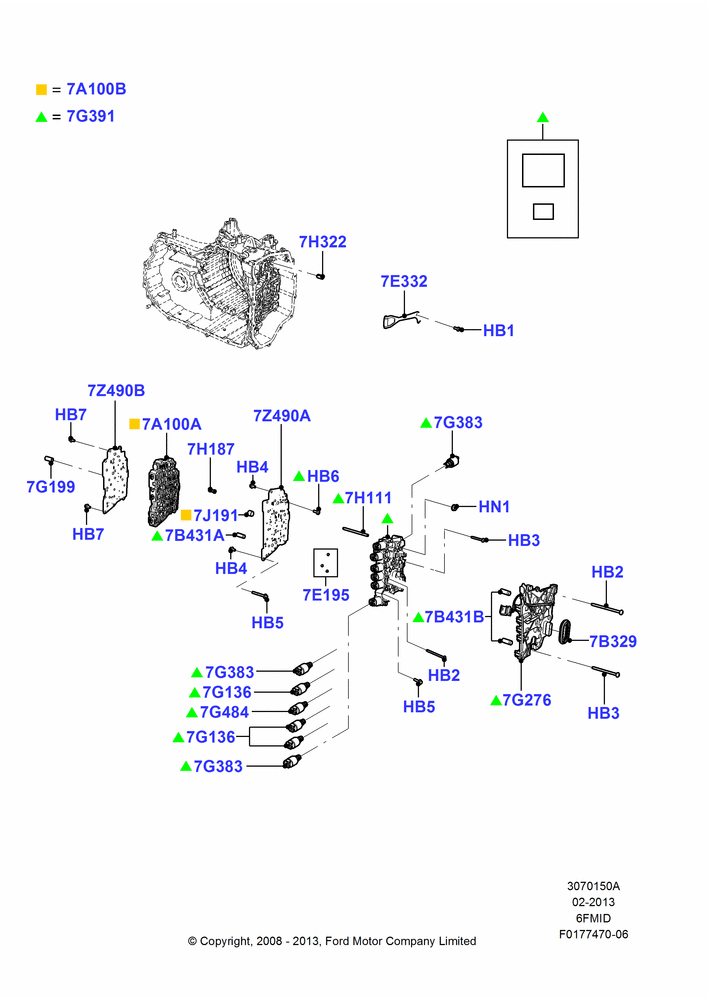 50A - Valve Body - Main Control & Servo's, 6 Speed Auto Trans 6F Mid-Range; 23/JUN/2008-29/APR/2012
