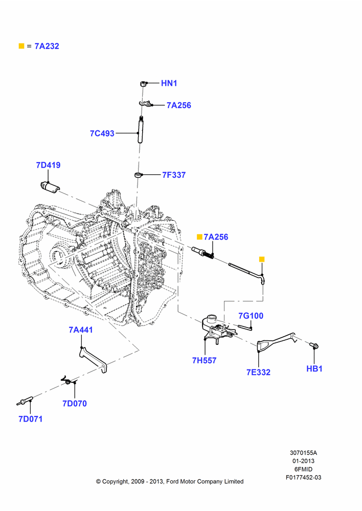 55A - Transmission Control Mechanisms, 6 Speed Auto Trans 6F Mid-Range; 04/FEB/2009-29/JUL/2012