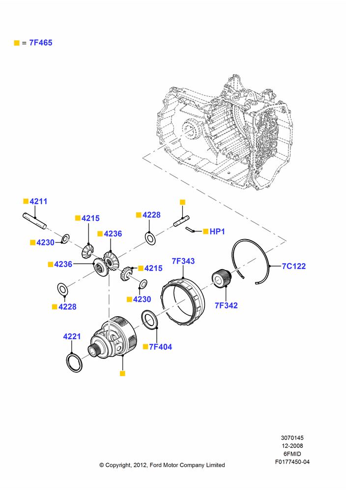 45A - Automatic Transaxle Diff.Component, 6 Speed Auto Trans 6F Mid-Range; 04/FEB/2009-29/JUL/2012