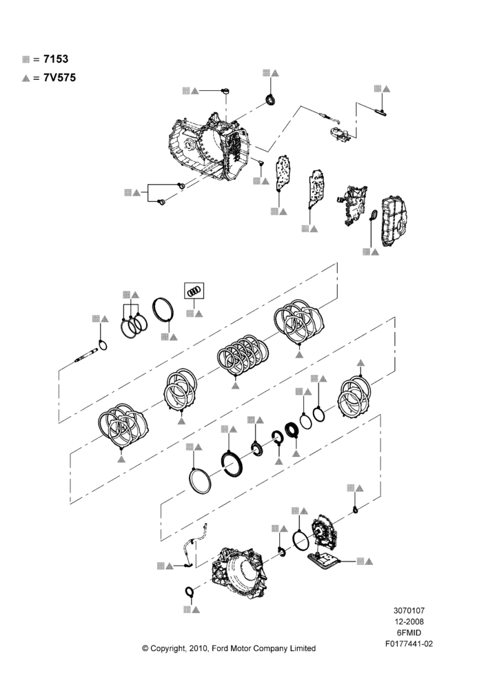 07A - Automatic Transmission Gasket Kits, 6 Speed Auto Trans 6F Mid-Range; 04/FEB/2009-29/JUL/2012