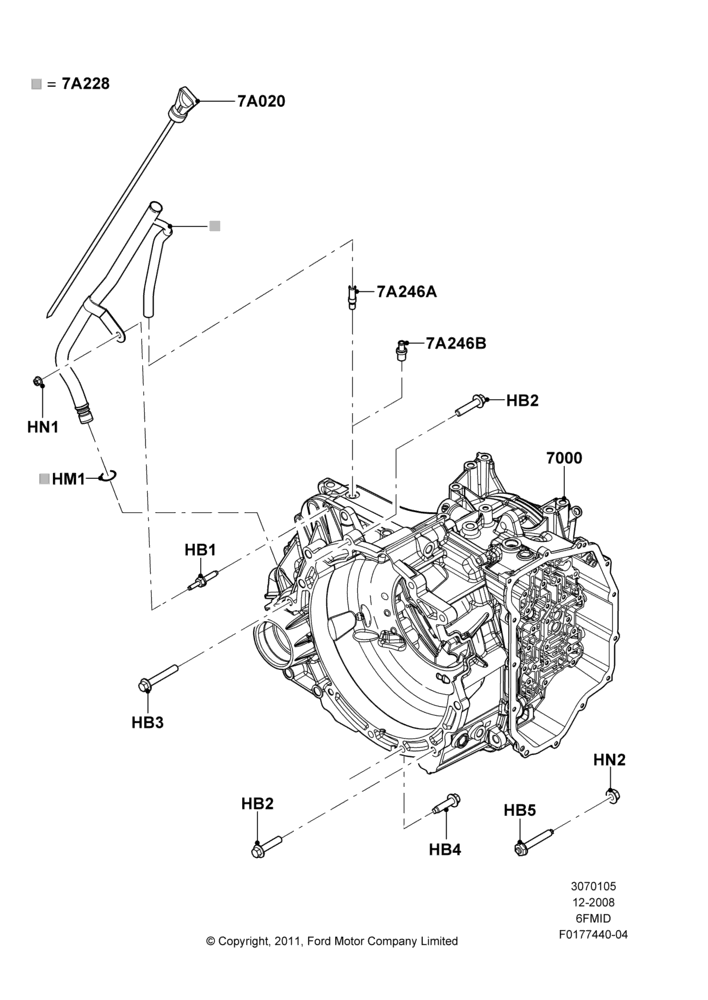 05A - Transmission & Speedometer Drive, 6 Speed Auto Trans 6F Mid-Range; 04/FEB/2009-29/JUL/2012