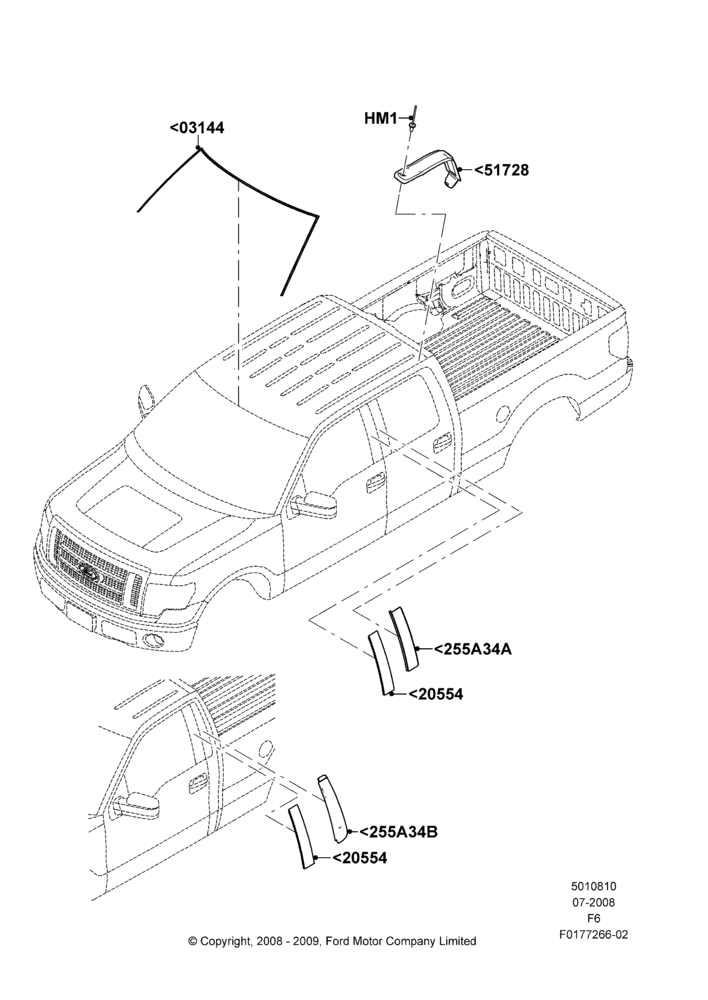 10R - Body Mouldings, Ford 150 Series, Upper; 18/AUG/2008-23/DEC/2014